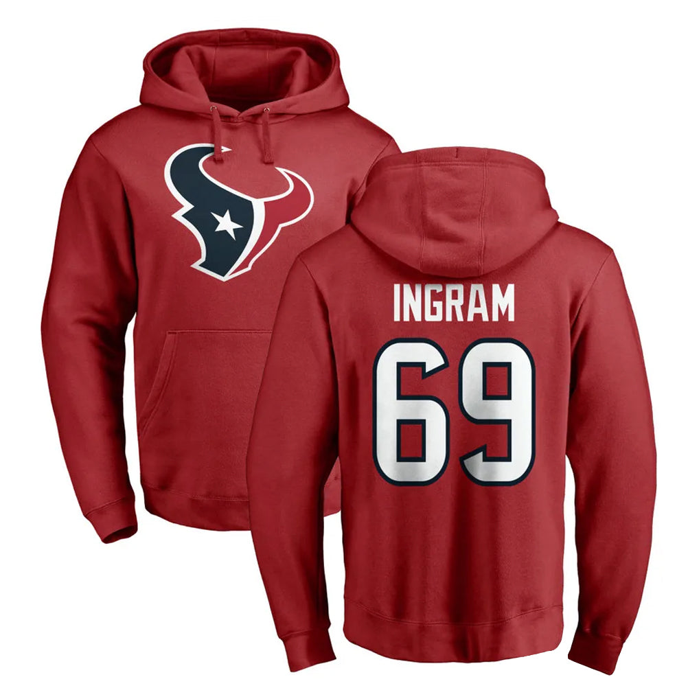Yuxns H.Texans #69 Ed Ingram Player Red Pro Line Pullover Hoodie Limited Game Stitched Jerseys