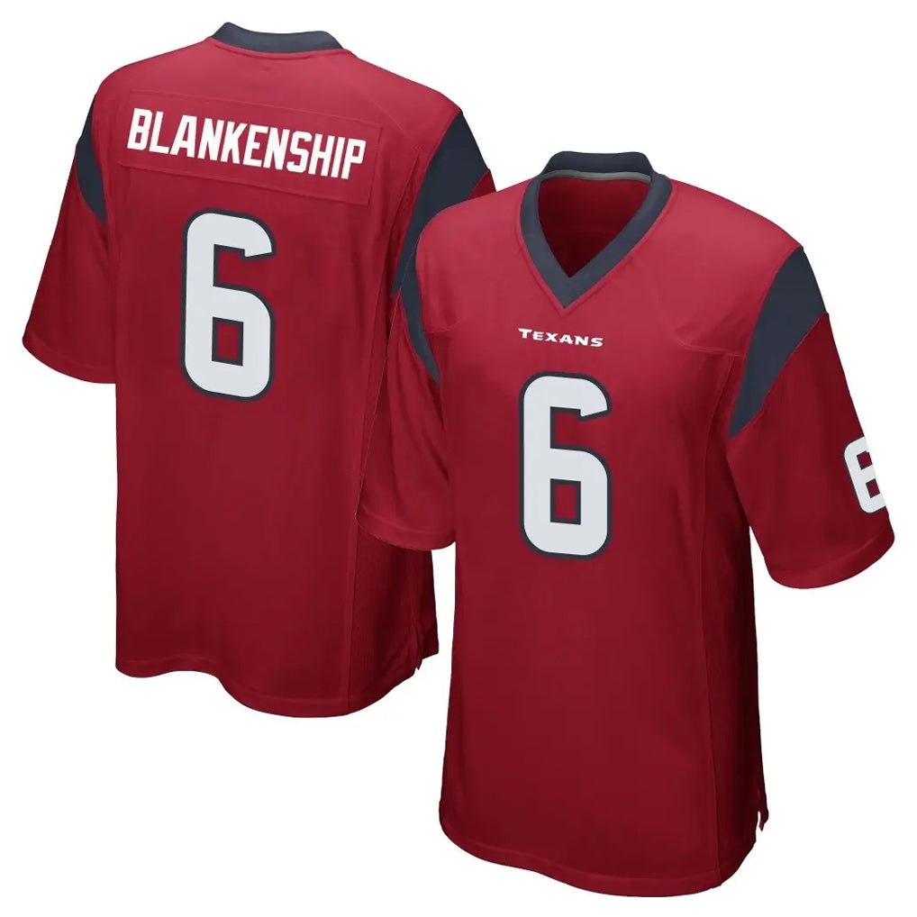 Yuxns H.Texans #6 Reed Blankenship Player Red Home Game Stitched Jerseys
