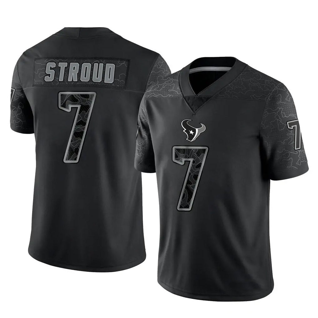 Yuxns H.Texans #7 C.J. Stroud Player Black REFLECTIVE Limited Stitched Jerseys