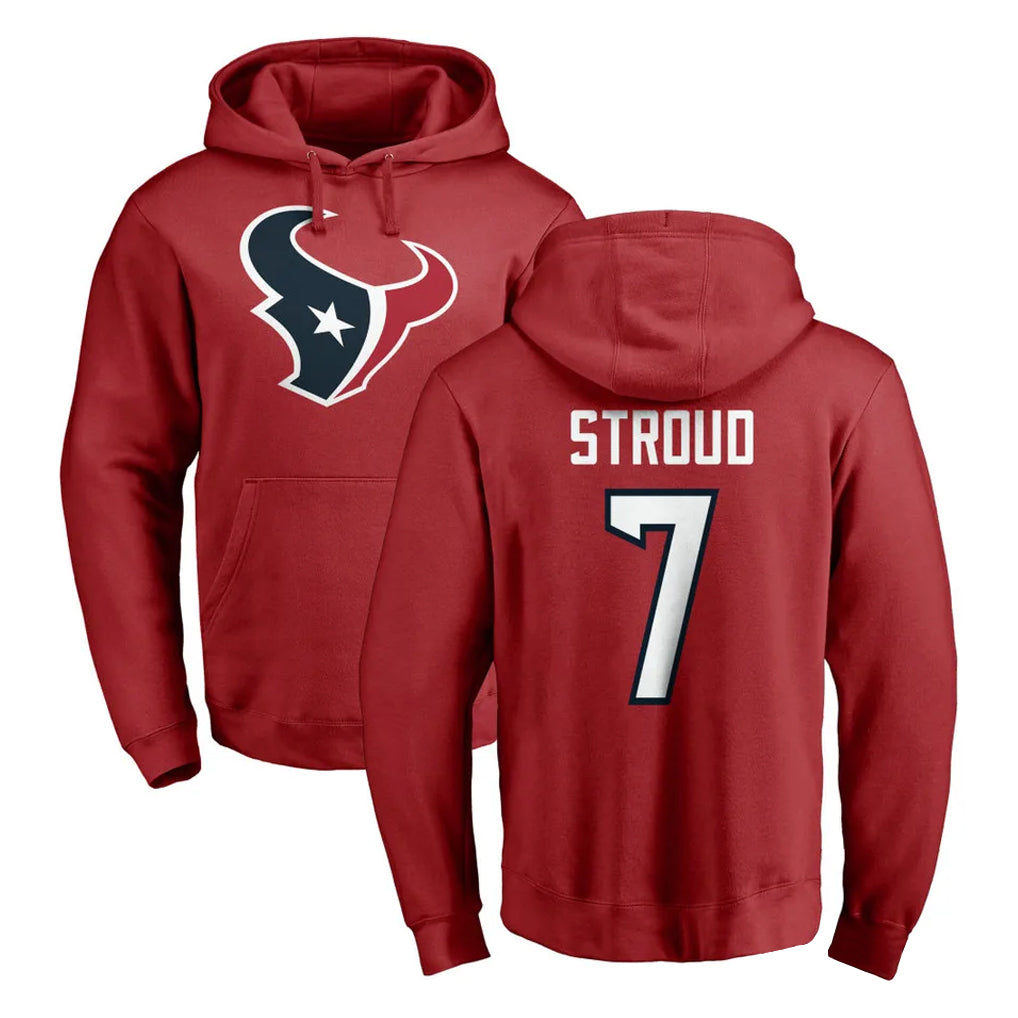 Yuxns H.Texans #7 CJ Stroud Player Red Pro Line Pullover Hoodie Limited Game Stitched Jerseys