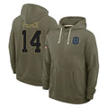 Yuxns IN.Colts #14 Alec Pierce Player Olive Salute to Service Pullover Hoodies Limited Stitched Jerseys
