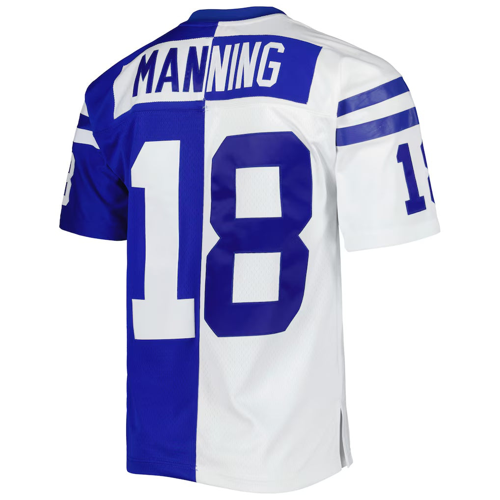 Yuxns IN.Colts #18 Peyton Manning Mitchell & Ness Royal-White Split Legacy Replica Stitched Jerseys