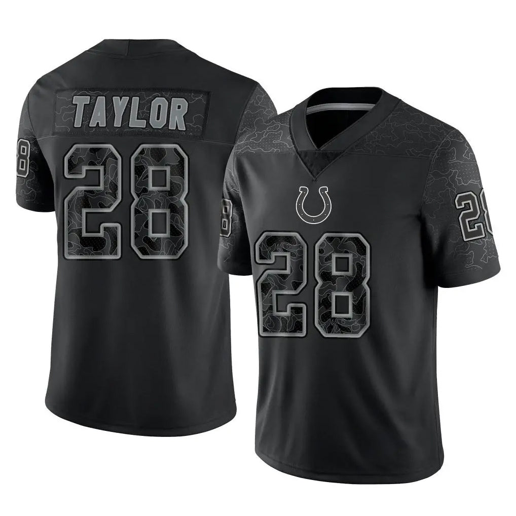Yuxns IN.Colts #28 Jonathan Taylor Player Black Reflective Limited Game Stitched Jerseys