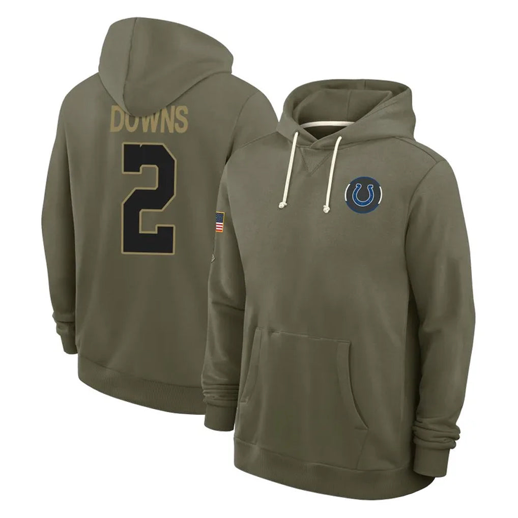 Yuxns IN.Colts #2 Josh Downs Player Olive Salute to Service Pullover Hoodies Limited Stitched Jerseys