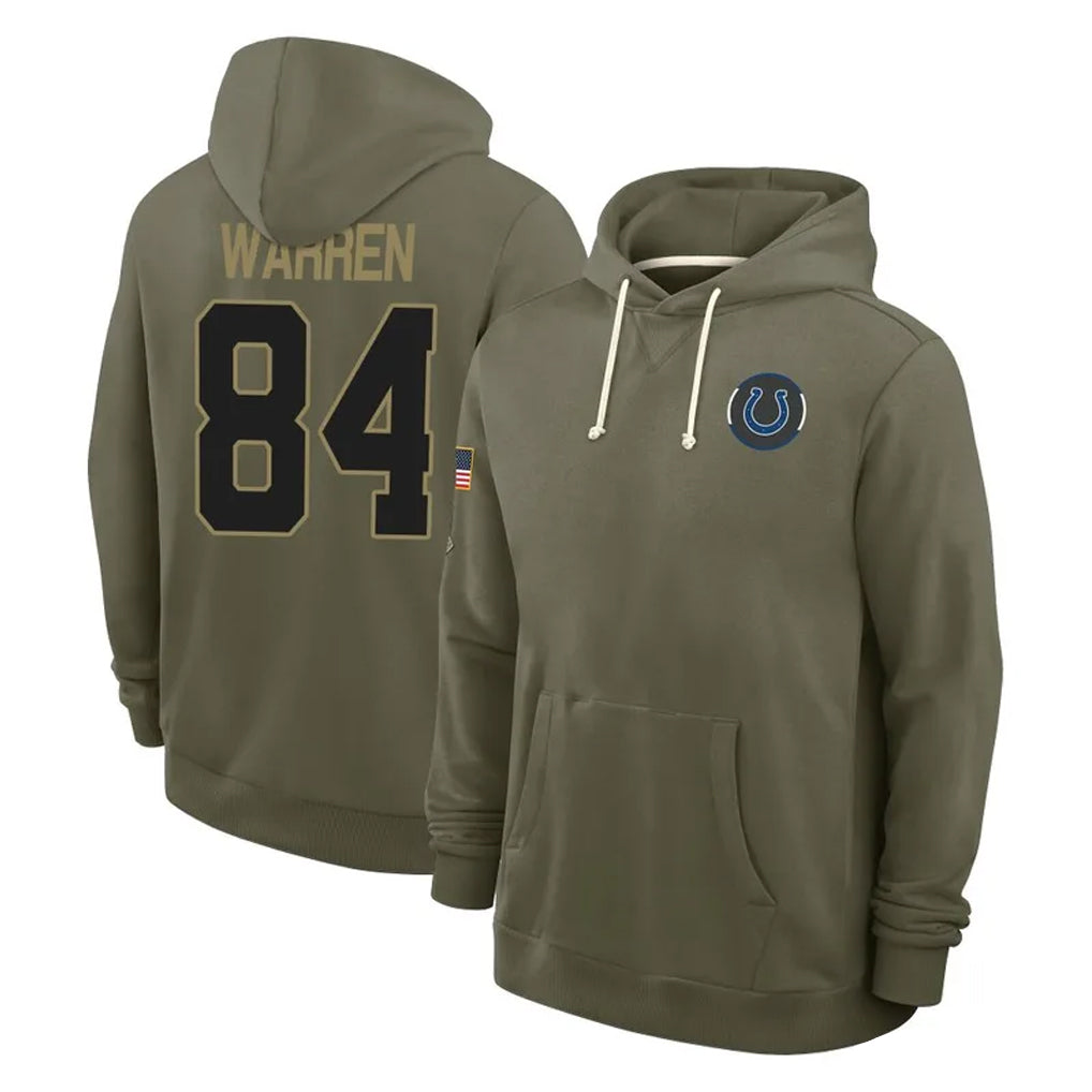 Yuxns IN.Colts #84 Tyler Warren Player Olive Salute to Service Pullover Hoodies Limited Stitched Jerseys