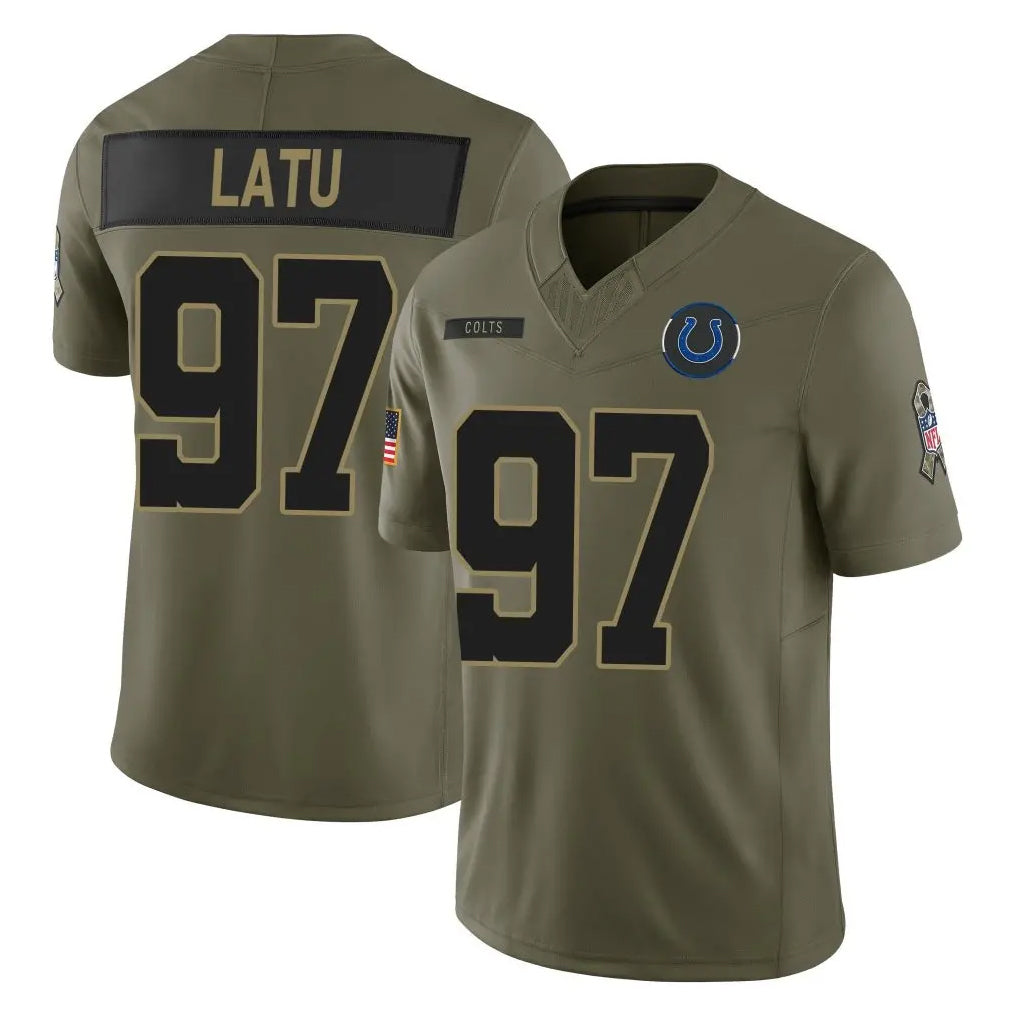 Yuxns IN.Colts #97 Laiatu Latu Player Olive 2025 Salute To Service Limited Game Stitched Jerseys