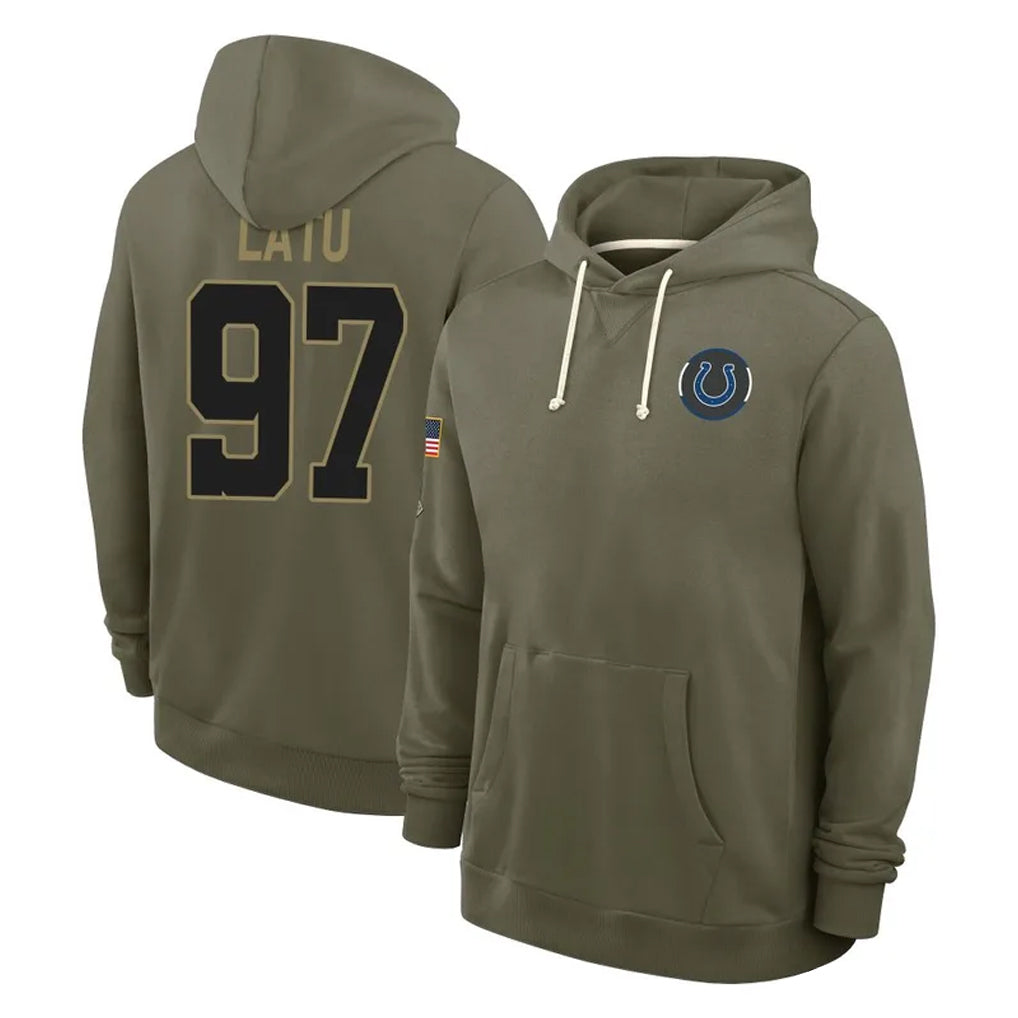 Yuxns IN.Colts #97 Laiatu Latu Player Olive Salute to Service Pullover Hoodies Limited Stitched Jerseys
