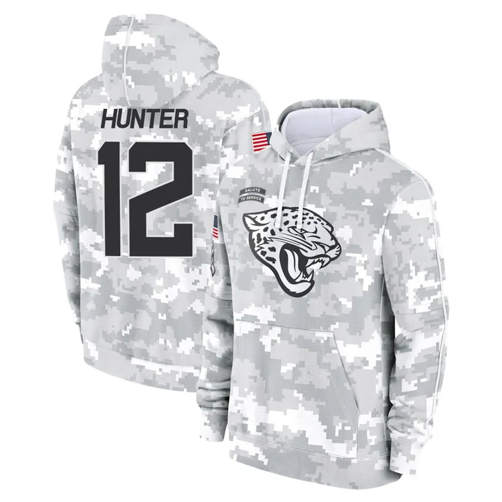 Yuxns J.Jaguars #12 Travis Hunter Player Arctic Camo Salute to Service Hoodies Limited Game Stitched Jerseys