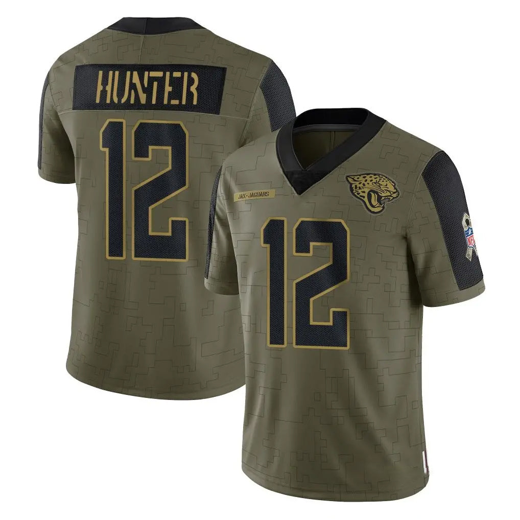 Yuxns J.Jaguars #12 Travis Hunter Player Olive Salute To Service Limited Game Stitched Jerseys