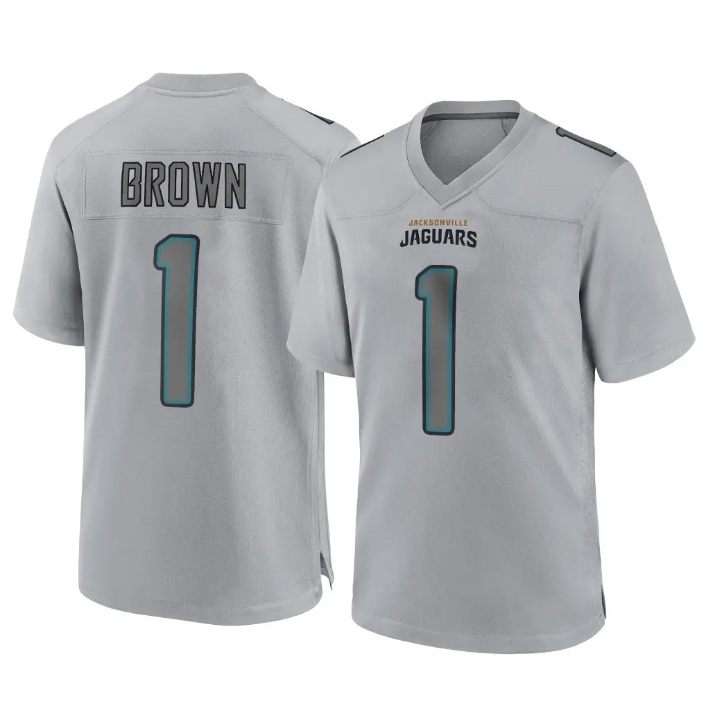 Yuxns J.Jaguars #1 Montaric Brown Player Gray Atmosphere Fashion Home Game Stitched Jerseys