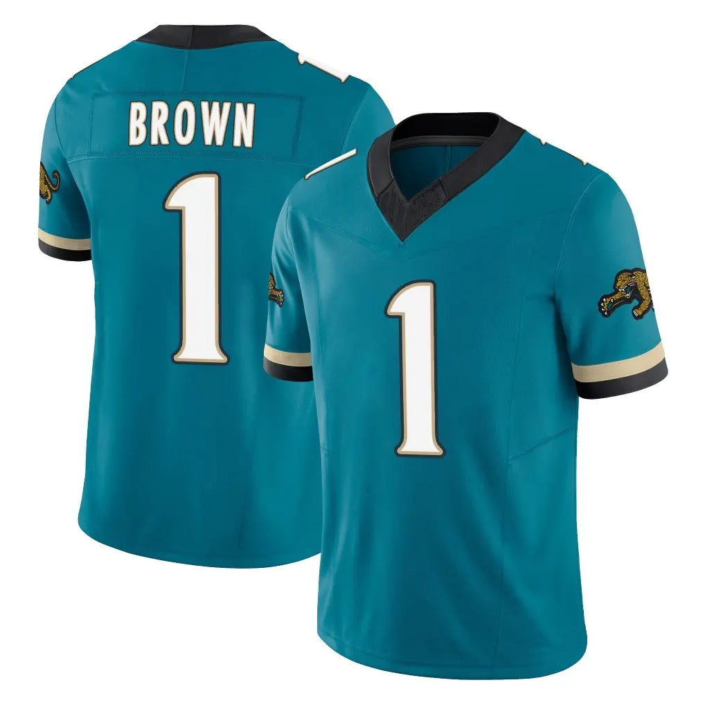 Yuxns J.Jaguars #1 Montaric Brown Player Teal Prowler Throwback Vapor F.U.S.E. Limited Home Game Stitched Jerseys