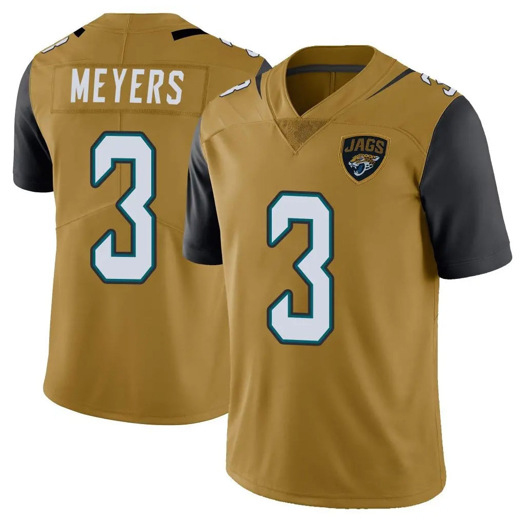 Yuxns J.Jaguars #3 Jakobi Meyers Player Gold Vapor Limited Home Game Stitched Jerseys