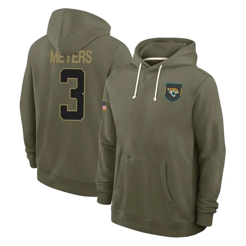 Yuxns J.Jaguars #3 Jakobi Meyers Player Olive Salute to Service Pullover Hoodies Limited Stitched Jerseys