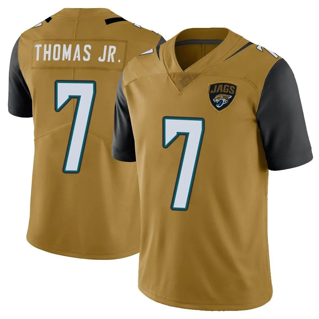 Yuxns J.Jaguars #7 Brian Thomas Jr. Player Gold Vapor Limited Home Game Stitched Jerseys