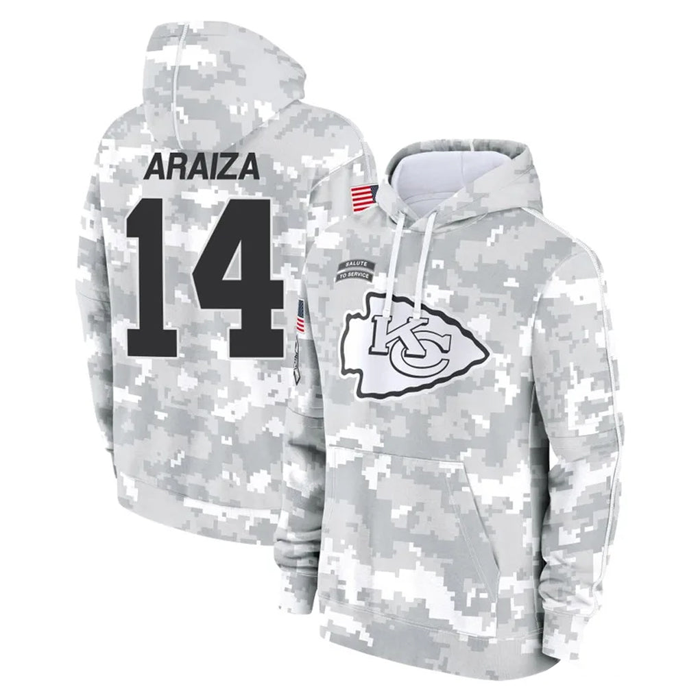 Yuxns KC.Chiefs #14 Matt Araiza Player Arctic Camo Salute to Service Hoodies Limited Game Stitched Jerseys