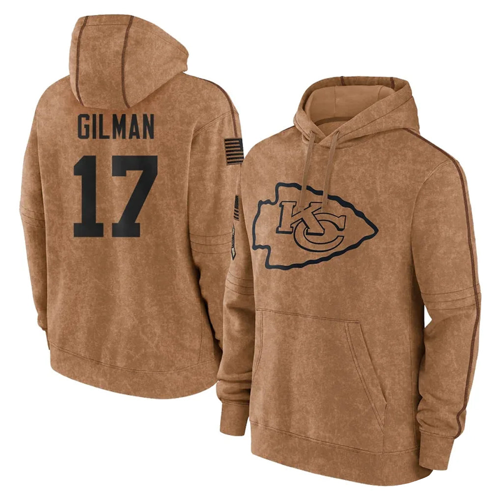 Yuxns KC.Chiefs #17 Alohi Gilman Player Brown Salute to Service Hoodies Limited Game Stitched Jerseys