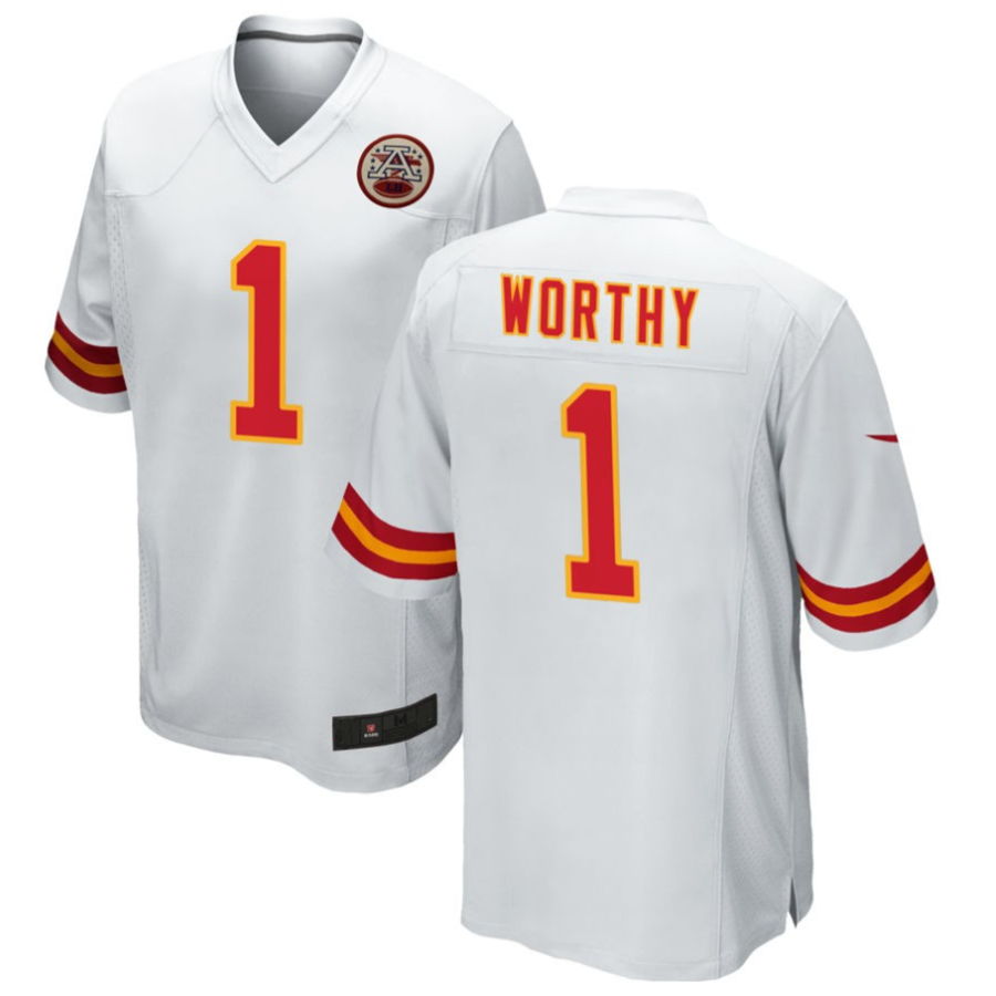 Yuxns KC.Chiefs #1 Xavier Worthy Player White Home Game Stitched Jerseys