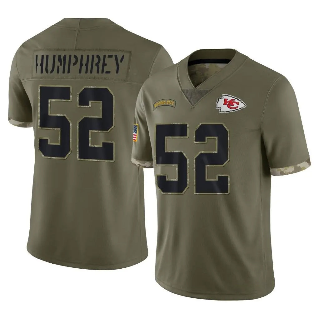 Yuxns KC.Chiefs #52 Creed Humphrey Player Olive Salute To Service Limited Stitched Jerseys