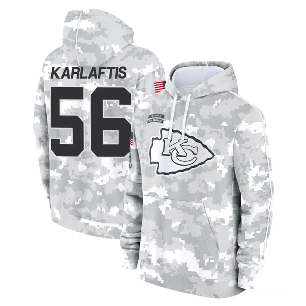 Yuxns KC.Chiefs #56 George Karlaftis Player Arctic Camo Salute to Service Hoodies Limited Game Stitched Jerseys