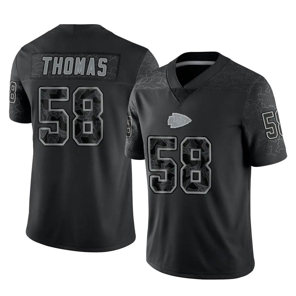 Yuxns KC.Chiefs #58 Derrick Thomas Player Black Limited Reflective Game Stitched Jerseys