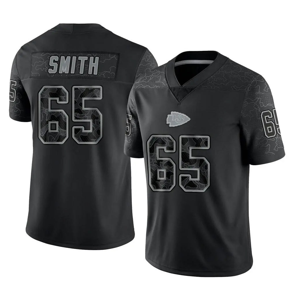Yuxns KC.Chiefs #65 Trey Smith Player Black Limited Reflective Game Stitched Jerseys