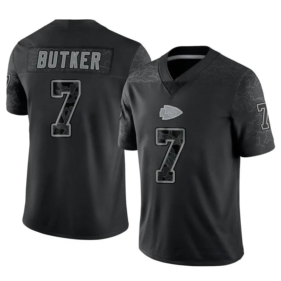 Yuxns KC.Chiefs #7 Harrison Butker Player Black RFLCTV Limited Stitched Jerseys