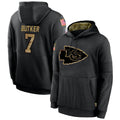 Yuxns KC.Chiefs #7 Harrison Butker Player Black Salute to Service Hoodies Stitched Jerseys