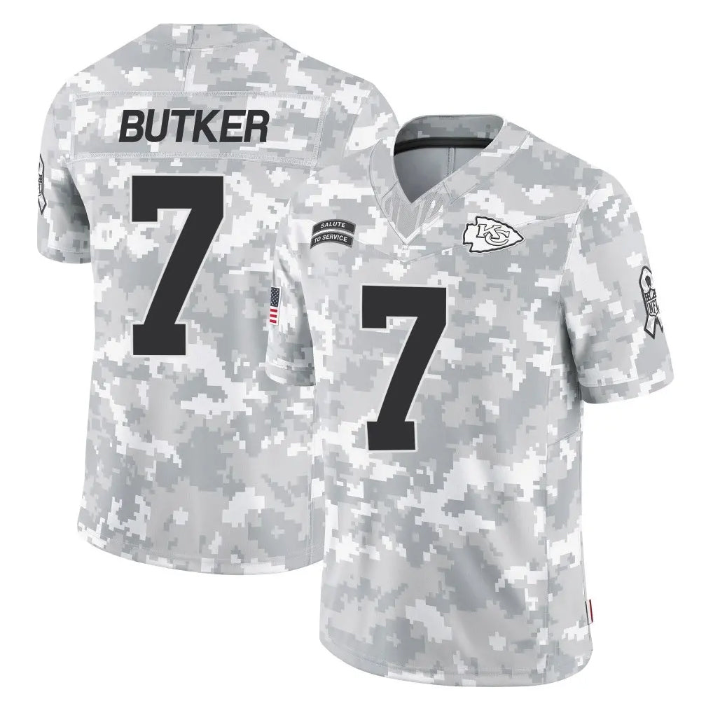 Yuxns KC.Chiefs #7 Harrison Butker Player Limited Arctic Camo Salute to Service Stitched Jerseys