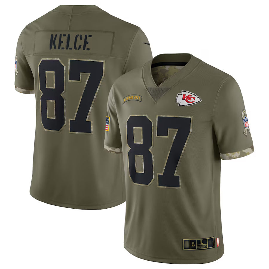 Yuxns KC.Chiefs #87 Travis Kelce Player Olive Salute To Service Stitched Jerseys