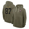 Yuxns KC.Chiefs #87 Travis Kelce Player Olive Salute to Service Hoodies Stitched Jerseys