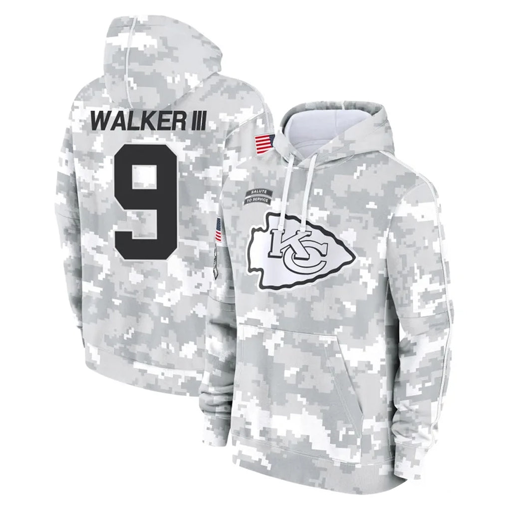 Yuxns KC.Chiefs #9 Kenneth Walker III Player Arctic Camo Salute to Service Hoodies Limited Game Stitched Jerseys