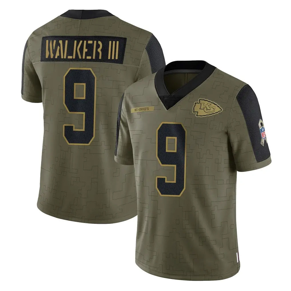 Yuxns KC.Chiefs #9 Kenneth Walker III Player Olive Salute To Service Limited Game Stitched Jerseys
