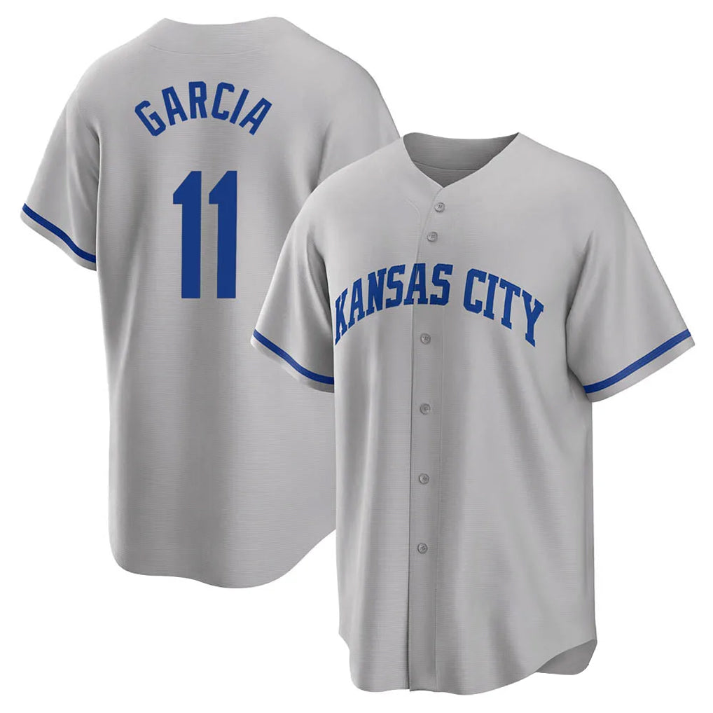 Yuxns KC.Royals #11 Maikel Garcia Player Gray Game Home Stitched Jerseys