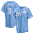 Yuxns KC.Royals #11 Maikel Garcia Player Light Blue Home Game Stitched Jerseys