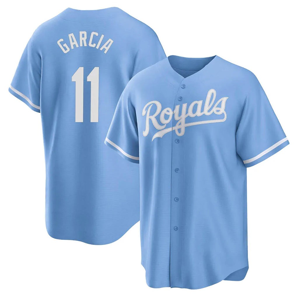 Yuxns KC.Royals #11 Maikel Garcia Player Light Blue Home Game Stitched Jerseys