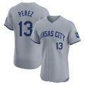 Yuxns KC.Royals #13 Salvador Perez Player Gray Limited Elite Home Stitched Jerseys