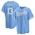 Yuxns KC.Royals #13 Salvador Perez Player Light Blue Home Game Stitched Jerseys