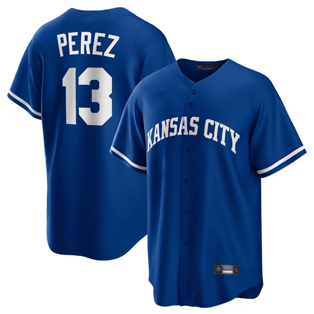 Yuxns KC.Royals #13 Salvador Perez Player Royal Game Home Stitched Jerseys