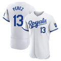 Yuxns KC.Royals #13 Salvador Perez Player White Limited Elite Home Game Stitched Jerseys