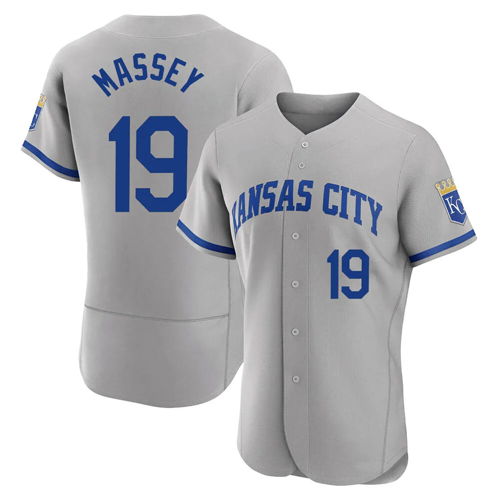 Yuxns KC.Royals #19 Michael Massey Player Gray Limited Elite Home Game Stitched Jerseys
