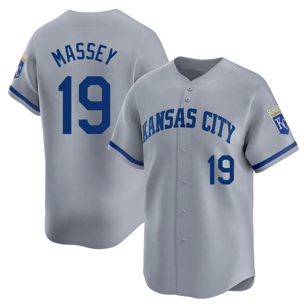 Yuxns KC.Royals #19 Michael Massey Player Gray Limited Home Stitched Jerseys