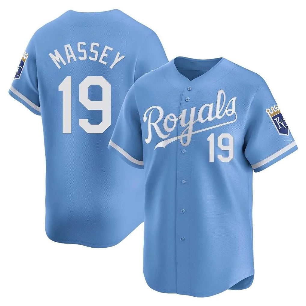 Yuxns KC.Royals #19 Michael Massey Player Light Blue Alt Limited Home Stitched Jerseys