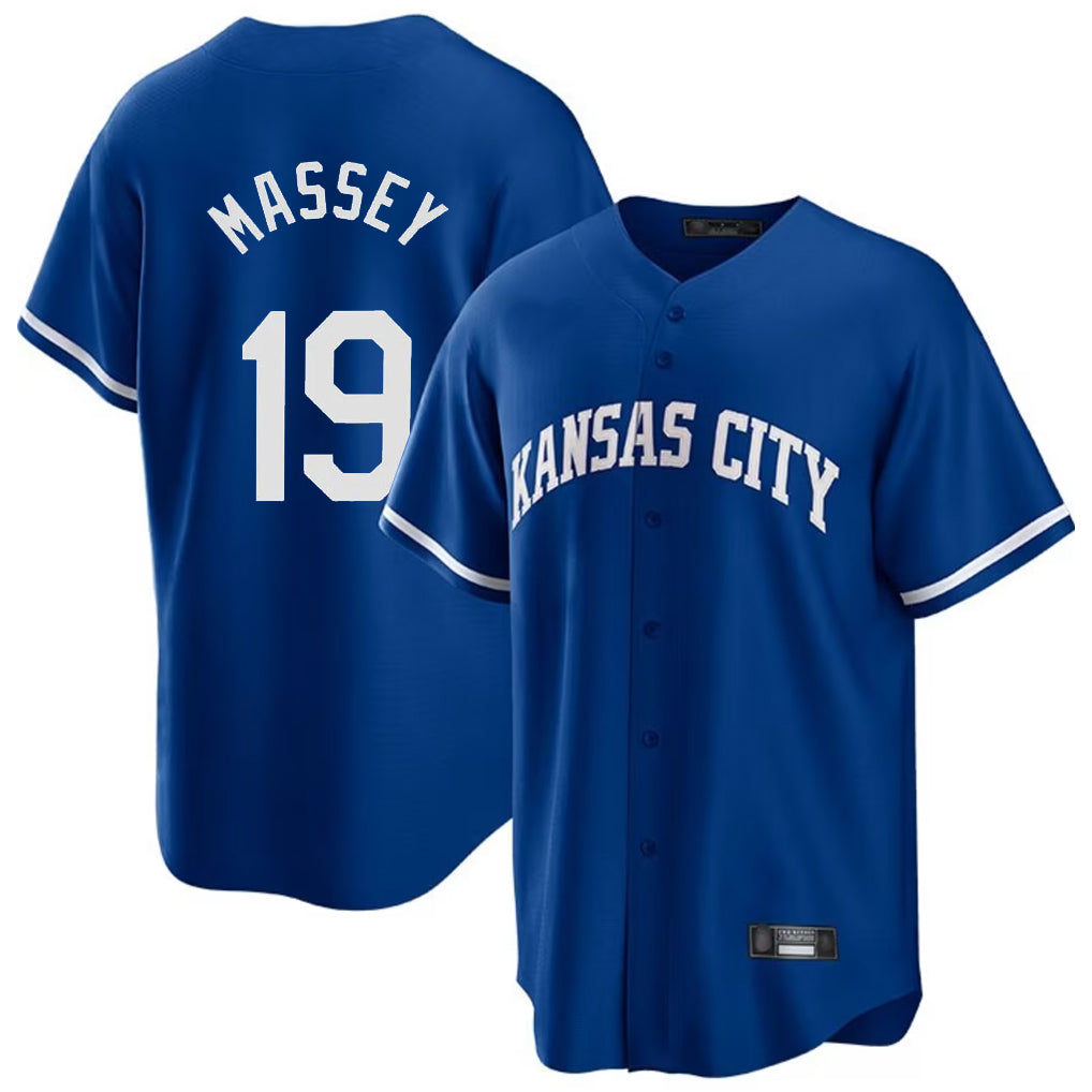 Yuxns KC.Royals #19 Michael Massey Player Royal Game Home Stitched Jerseys