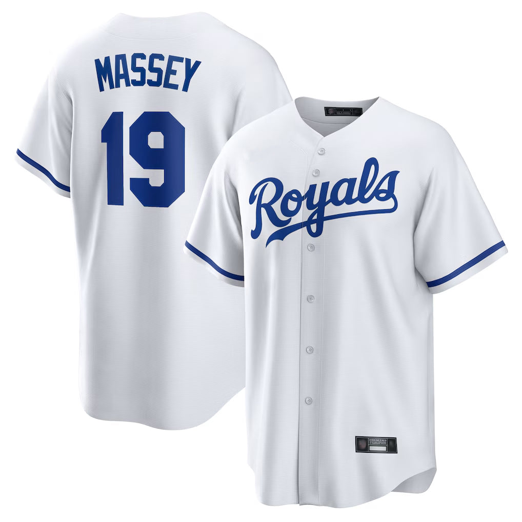 Yuxns KC.Royals #19 Michael Massey Player White Home Game Stitched Jerseys