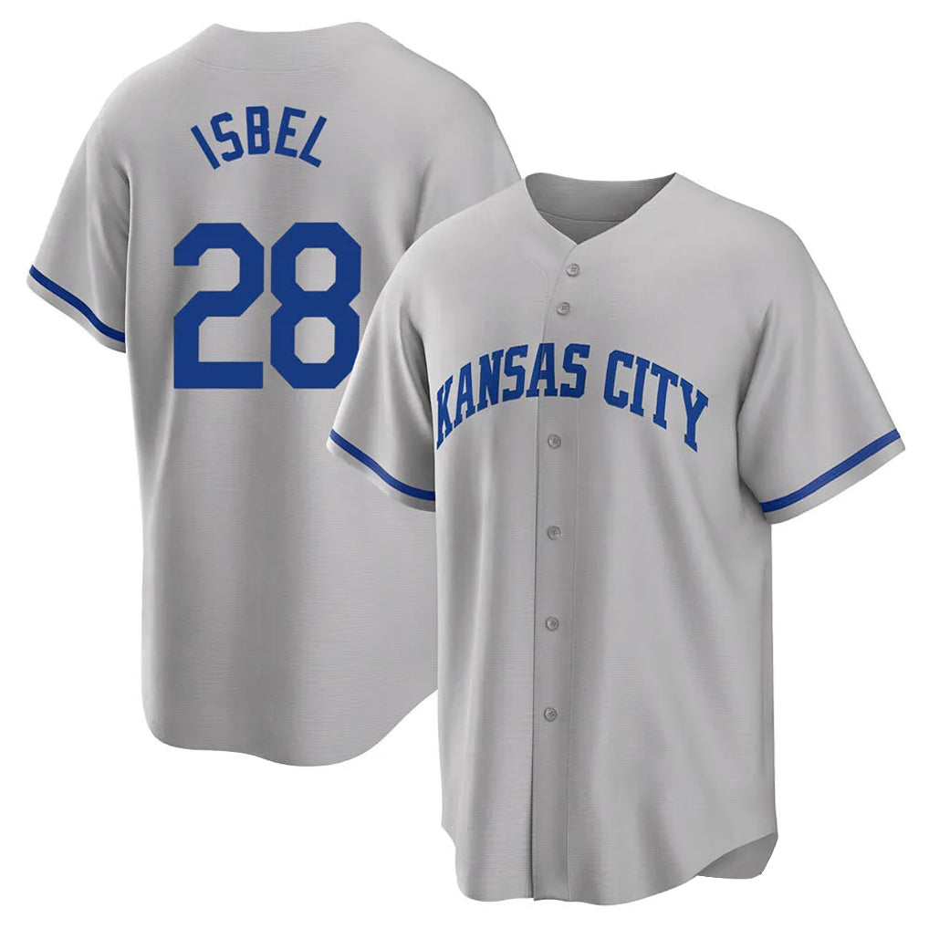 Yuxns KC.Royals #28 Kyle Isbel Player Gray Game Home Stitched Jerseys