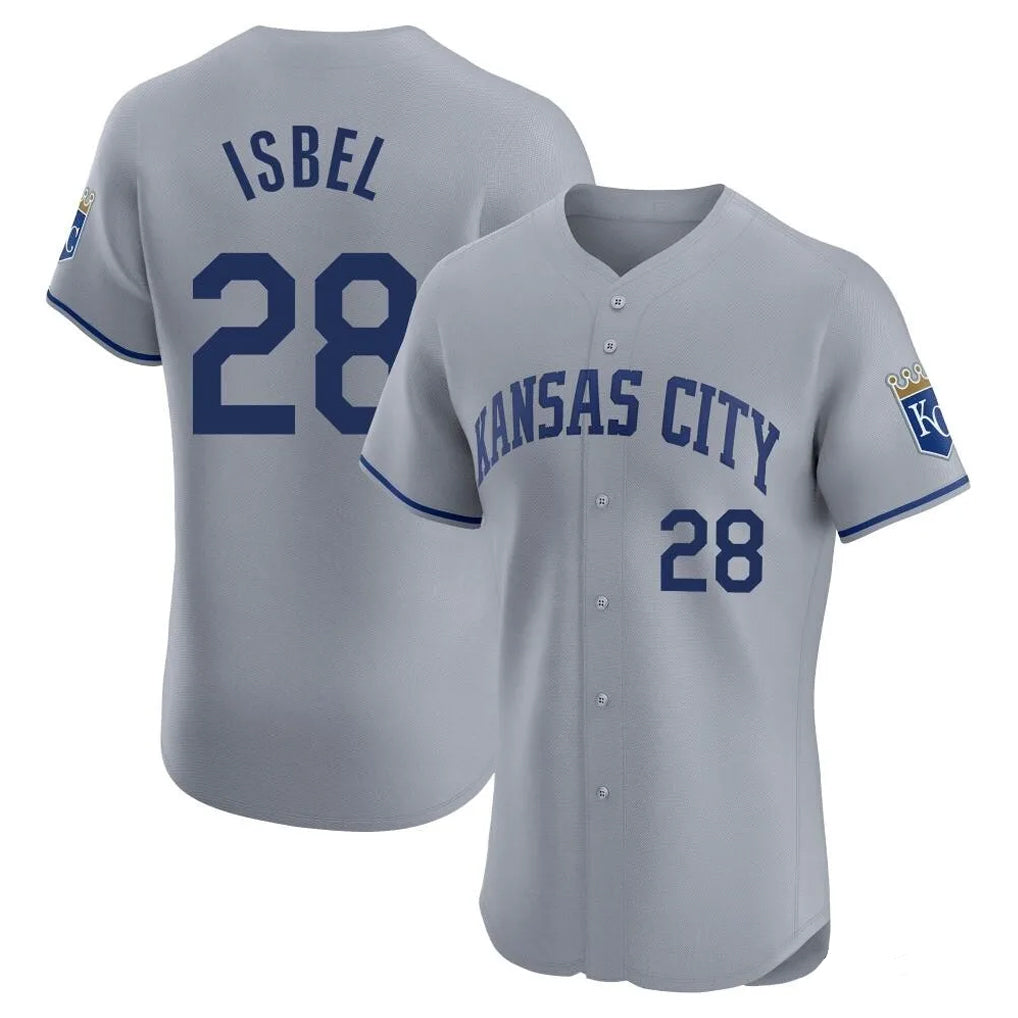Yuxns KC.Royals #28 Kyle Isbel Player Gray Limited Elite Home Stitched Jerseys