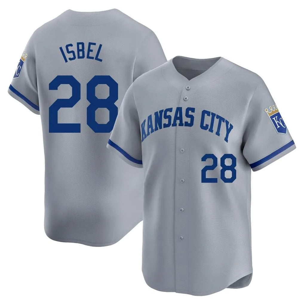 Yuxns KC.Royals #28 Kyle Isbel Player Gray Limited Home Stitched Jerseys