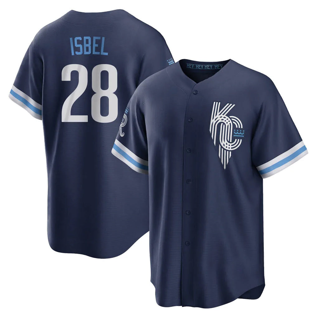 Yuxns KC.Royals #28 Kyle Isbel Player Navy City Connect Home Game Stitched Jerseys