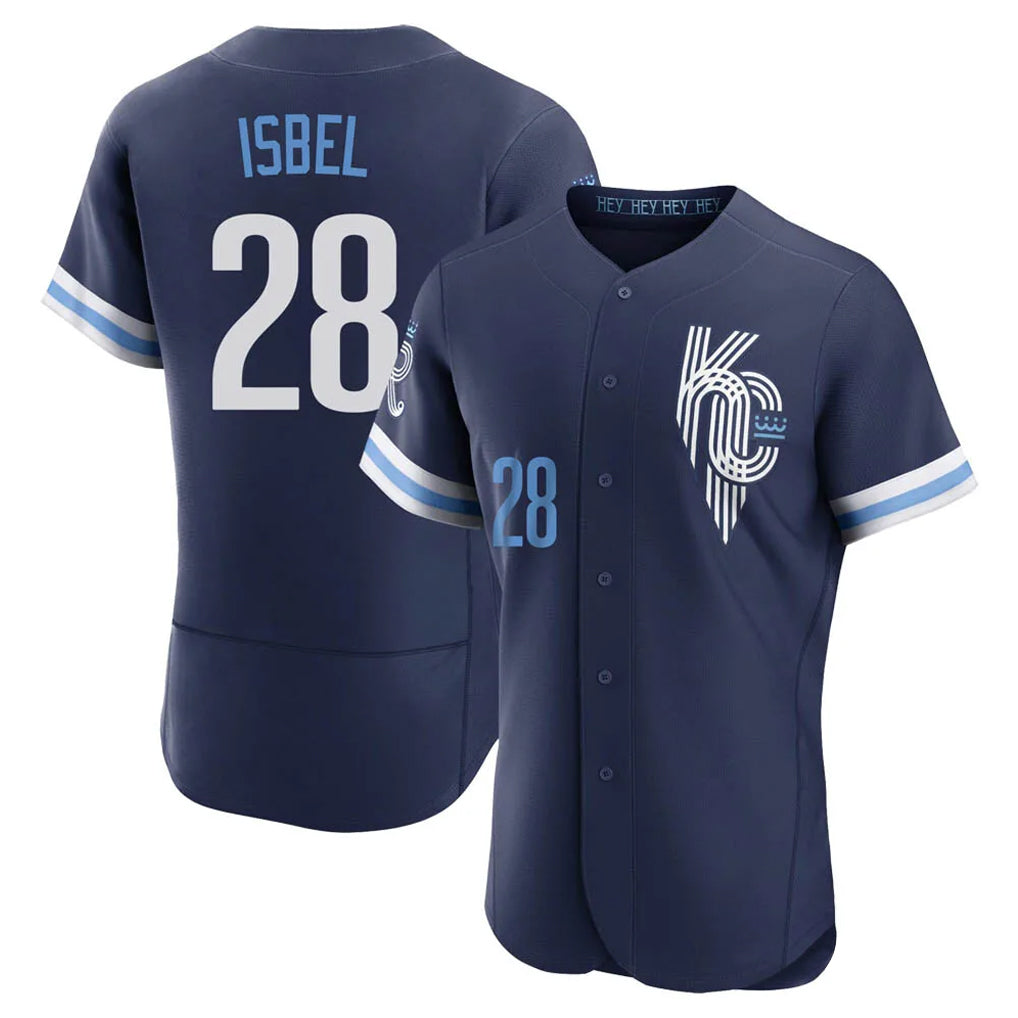 Yuxns KC.Royals #28 Kyle Isbel Player Navy City Connect Limited Elite Home Stitched Jerseys