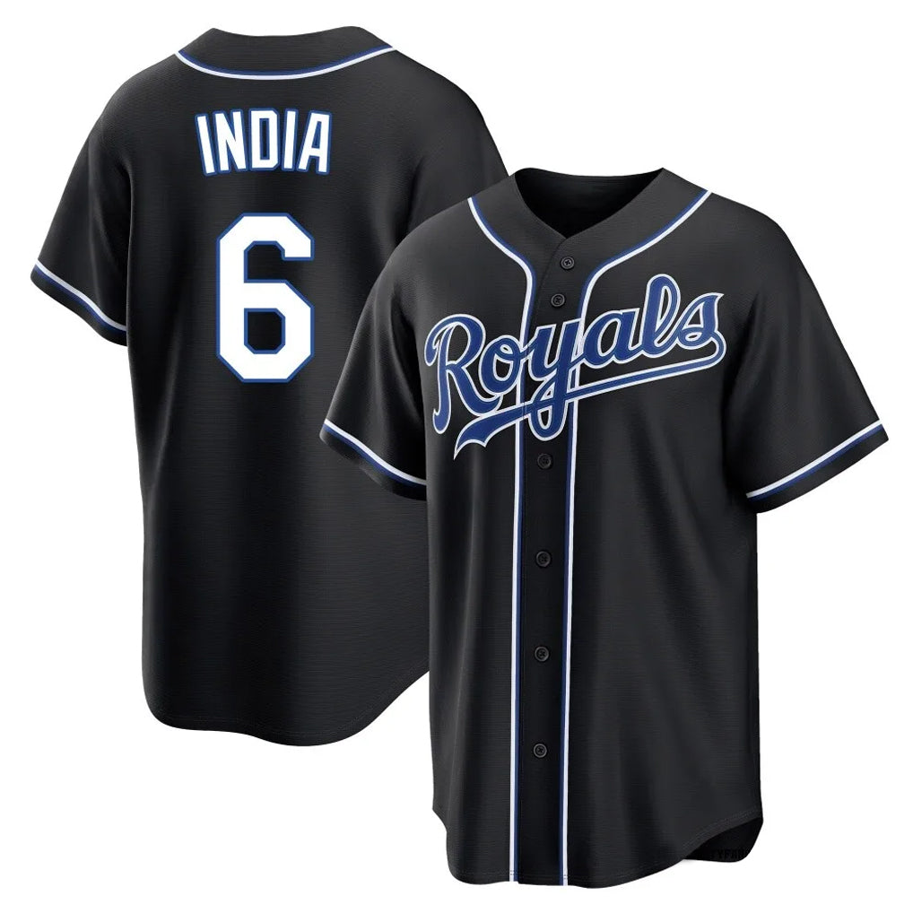 Yuxns KC.Royals #6 Jonathan India Player Black Carbon Fashion Home Game Stitched Jerseys